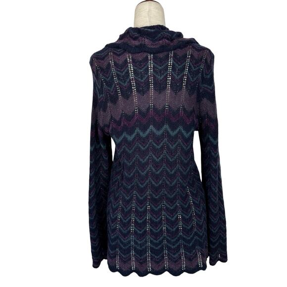 Chicos Sweater Womens 1 US M Purple Cowl Chevron Crochet Lightweight Boho Tunic - Picture 3 of 13